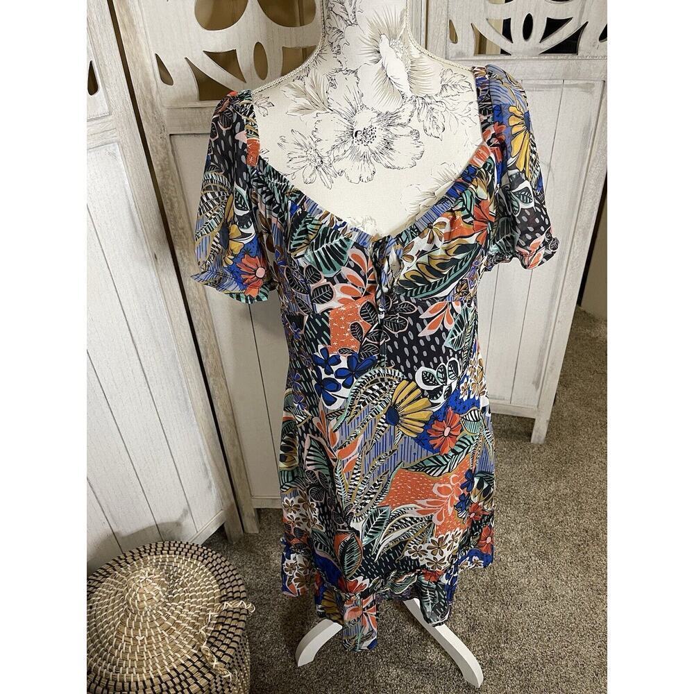 Lili Sidonio Women's Colorful Floral Print Flare Dress Size Medium Boho V Neck